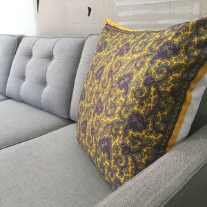 Yellow, Purple, and Grey Paisley Silk Like Handmade Vintage Scarf Pillow Cover